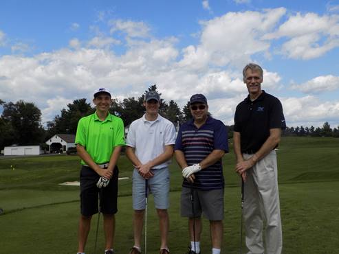 (l:r) The Therrien Waddell, Inc. team - consisting of Chris Glinski, The GreenBench Companies; Robert Dinkelspiel, The GreenBench Companies; Bill Wanatosky, ROSSI Commercial Real Estate, LLC and Dan Coffey, were excited to be out on the links at the Annual Gaithersburg-Germantown Chamber of Commerce Business Golf Classic at Worthington Manor Golf Club on September 8, 2017. Therrien Waddell, in addition to being a corporate sponsor, sponsored the golfer gift and the putt-a-rama contest. (photo credit: Laura Rowles, GGCC Director of Events & Marketing)